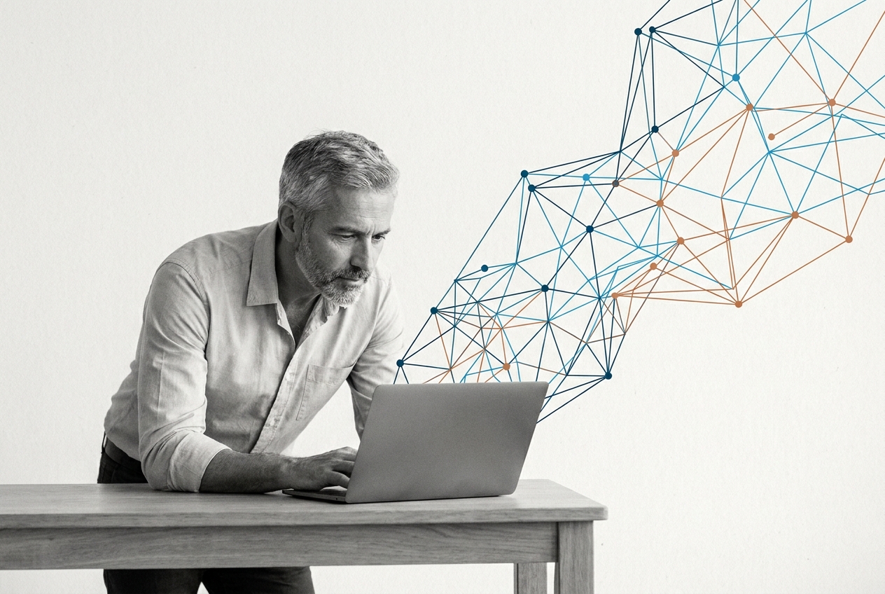 Un architecte construit un écosystème digital, le réseau émerge sous ses doigts
